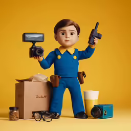 a man that is sitting in front of a box