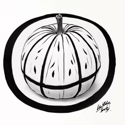 a white and black painting of a pumpkin