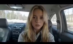 young girl driving away from a woman in a white shirt