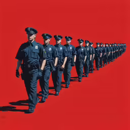 a bunch of cops that are walking on a red carpet