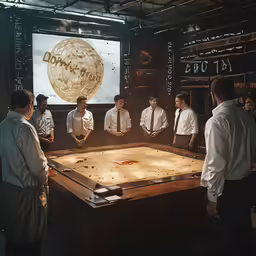 men standing at a counter playing a game of do -ritos