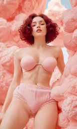 the front and back view of a woman in a bra, with her hands in the pockets