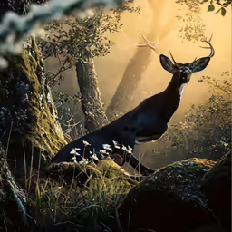 there is a deer that is in the woods