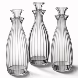 three vases sitting next to each other on a white table