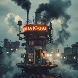 a picture of a large industrial building with smoke coming out of it
