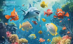 a sea life scene with various types of fish