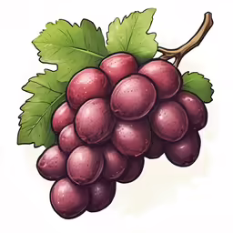 a bunch of red grapes with green leaves