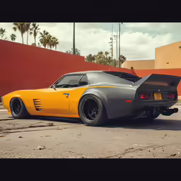 a yellow car that has been painted silver