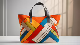 a brightly colored purse sitting on top of a table