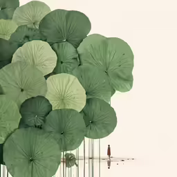 a group of umbrellas floating on top of water