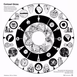 black and white image of a circle that shows the different cultural places
