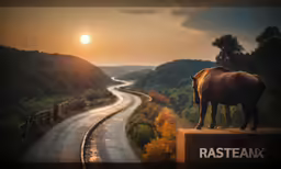 the horse is standing at the top of the ledge