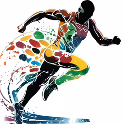 a man on skis with paint splattered over his body