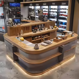 the counter in this store has many different electronics