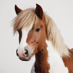 a brown and white horse with blonde hair