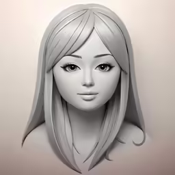 a gray doll with long hair wearing a headband
