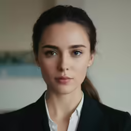 woman in black jacket and white shirt looking into camera