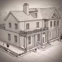 a drawing of a large two story home
