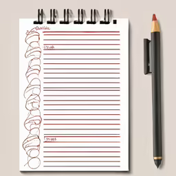 a spiral notepad with an illustration of donuts on it next to a pencil