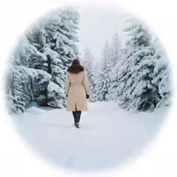 a person walking in the snow through a field
