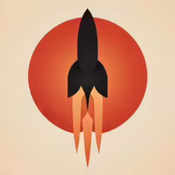 an orange and black rocket ship is flying in the sky