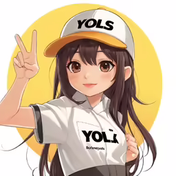 an anime girl wearing a white shirt and a baseball cap