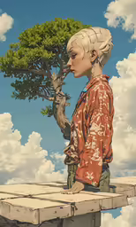 an art drawing with a woman and tree