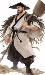 a man dressed in costume and holding a stick