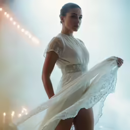 a woman in white is wearing an elaborate dress