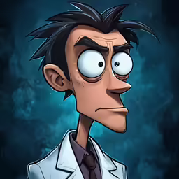 a cartoon picture of a man wearing white lab coat