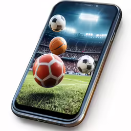 a cell phone displays soccer balls in the air