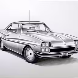 a black and white drawing of a classic muscle car,this is a drawing of a car that was drawn in two different ways