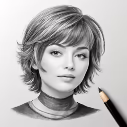 a drawing of the face and neck of a woman with a pencil