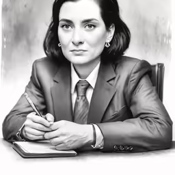 black and white photograph of woman writing in journal