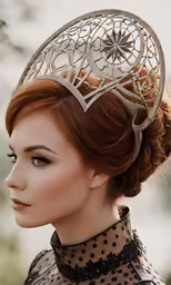 the headdress has an intricate flower design