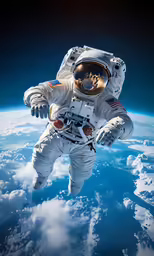 an astronaut floating through the sky above earth