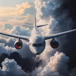 an airplane is in the clouds over mountains