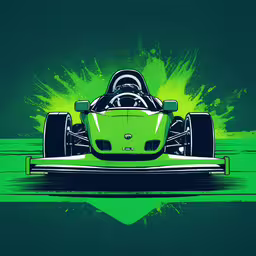 a green racing car on top of green paint,a green racing car driving through a spray paint