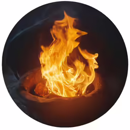 a fire burning inside of a pit with flames