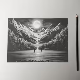 a black and white photo with a pencil on the table