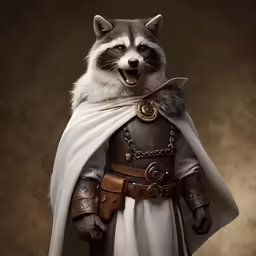 a racoon is in a wolf costume