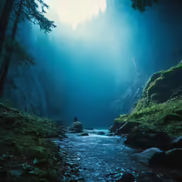 a body of water near a cliff covered in trees and grass