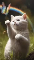 a cat is playing outside in the grass and has its paw up