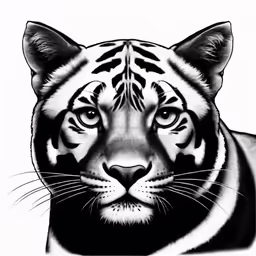 a tiger head that is black and white with stripes