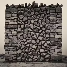 a stone wall with stones and rocks embedded in it