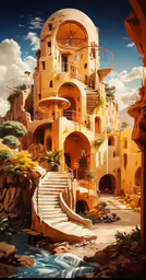 an artwork work shows an intricate staircase in an environment