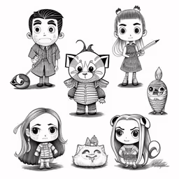 a set of halloween character illustrations,the littlest cartoon characters drawn by a friend who loves to go away