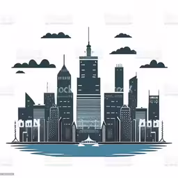 the modern cityscape with clouds and water stock photo,city skyline and skyline with tall buildings in the background royalty