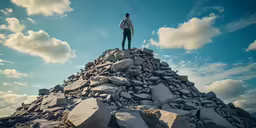 there is a man standing on top of rocks