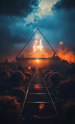 a train track is in the middle of the sky